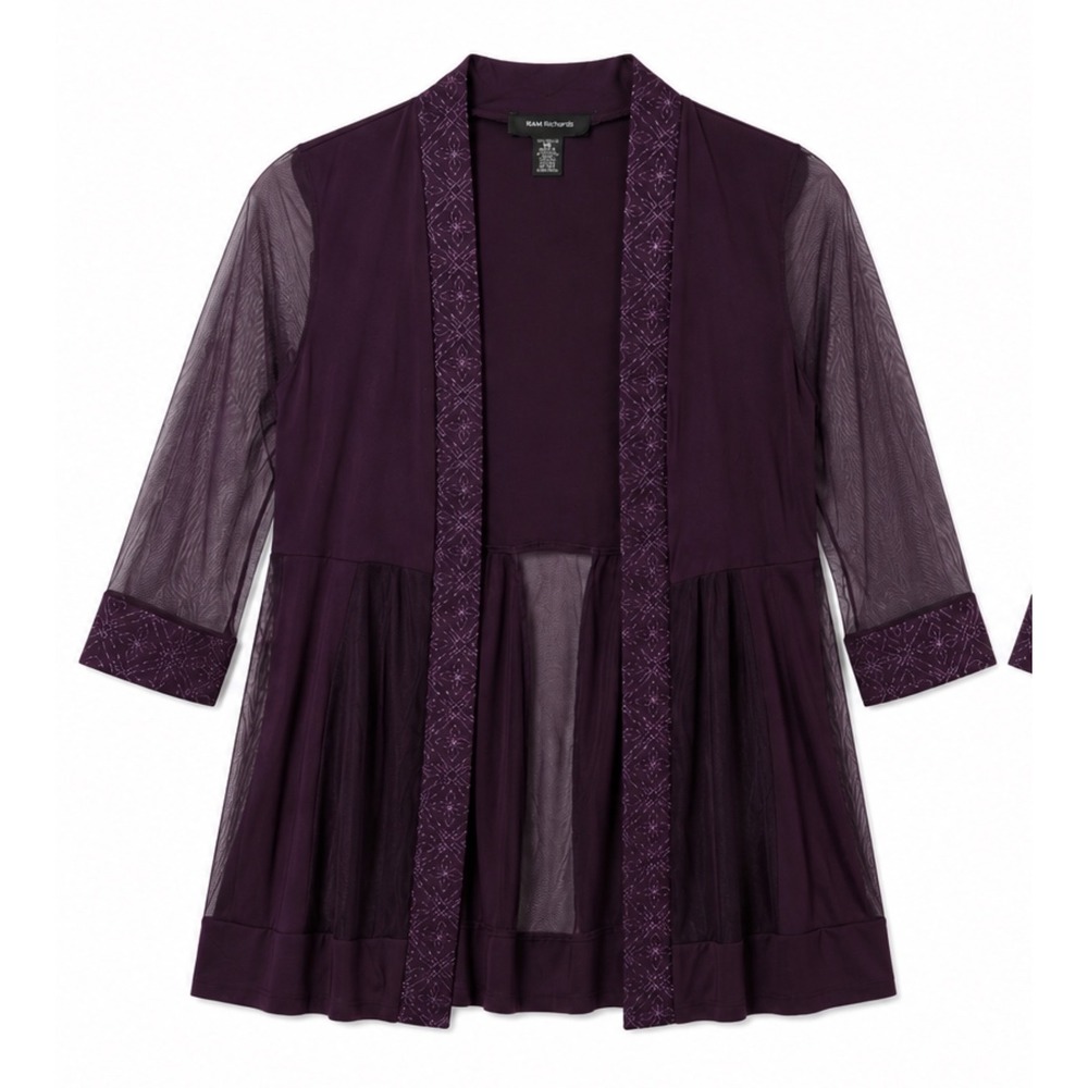 R&M Richards Plum Purple Sheer Mesh Cardigan Whimsigoth Gothic Witchy Duster 16